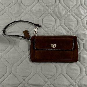 Brown suede coach wristlet